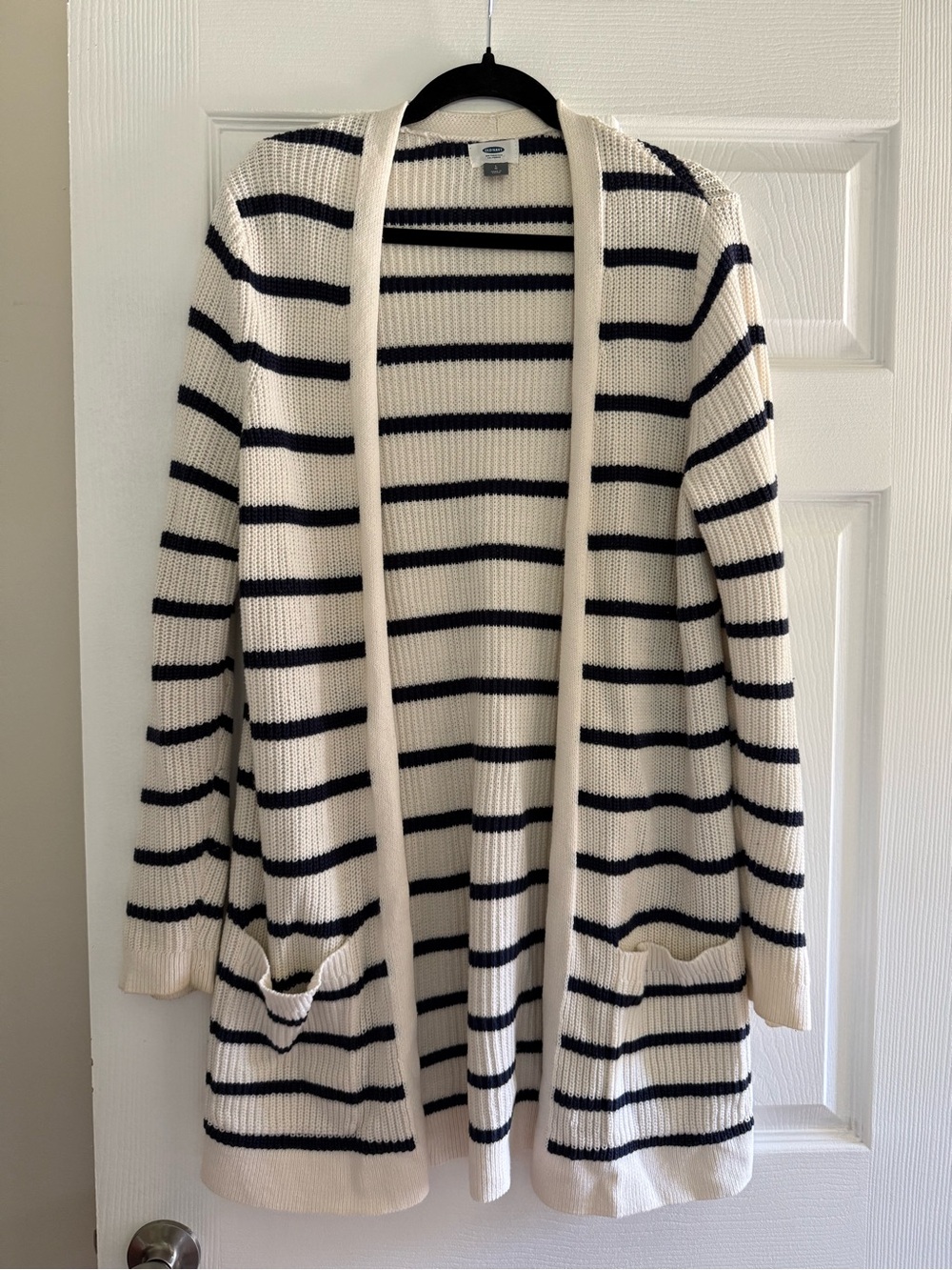 Old Navy Cream and Navy Striped Open Cardigan